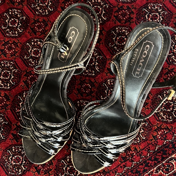 Strappy Coach patent leather cork heels 8 1/2 B Made in Italy - Picture 4 of 7